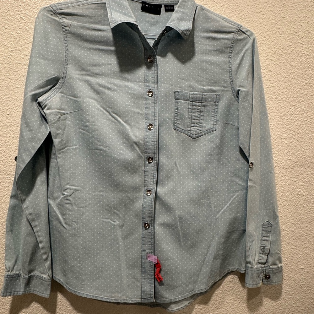 Tribal Blue Button Down Shirt, small polka dot design